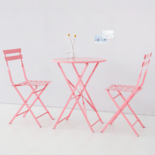 마켓비 VALLEN 접이식 빈티지테이블/의자 2인세트 핑크 당일발송 - 마켓비